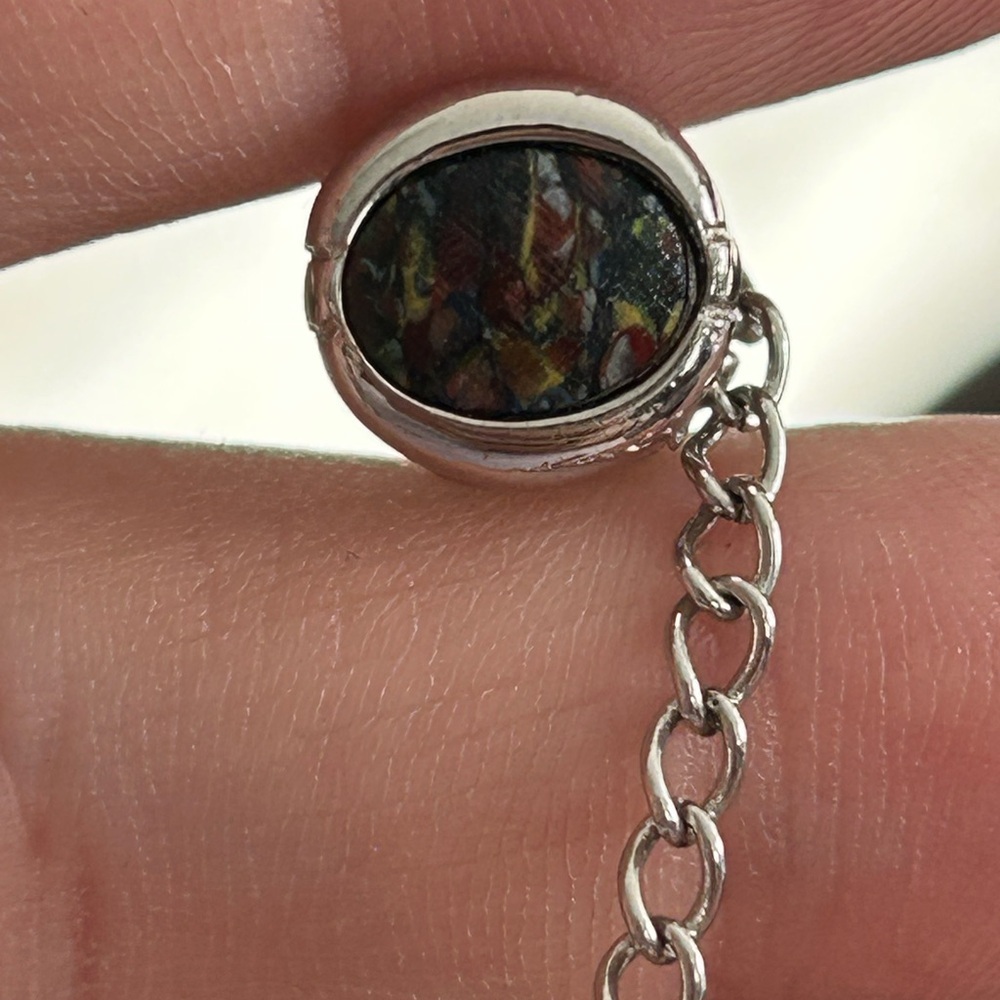 4/$50 Silver Chain tie tac with Multicolor Stone